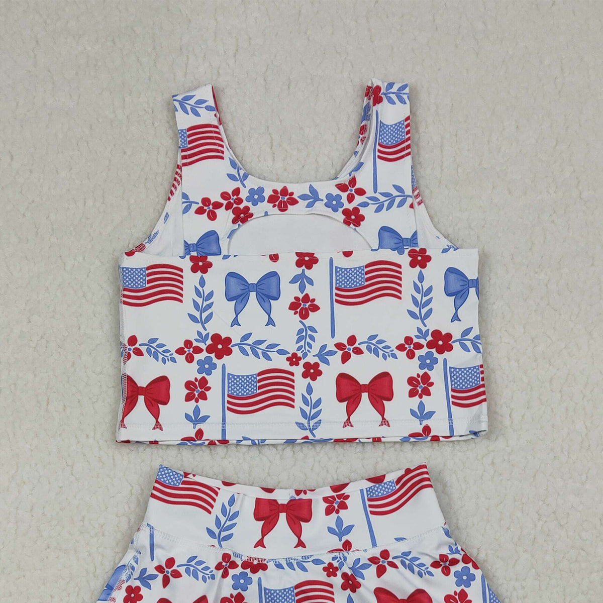 3.24 RTS NO MOQ (In stock)GSD3499 Kids Clothing for Baby Girls Sleeveless Flower Flags Vests Skirt Short 4th of July Yoga Active Clothes Sets