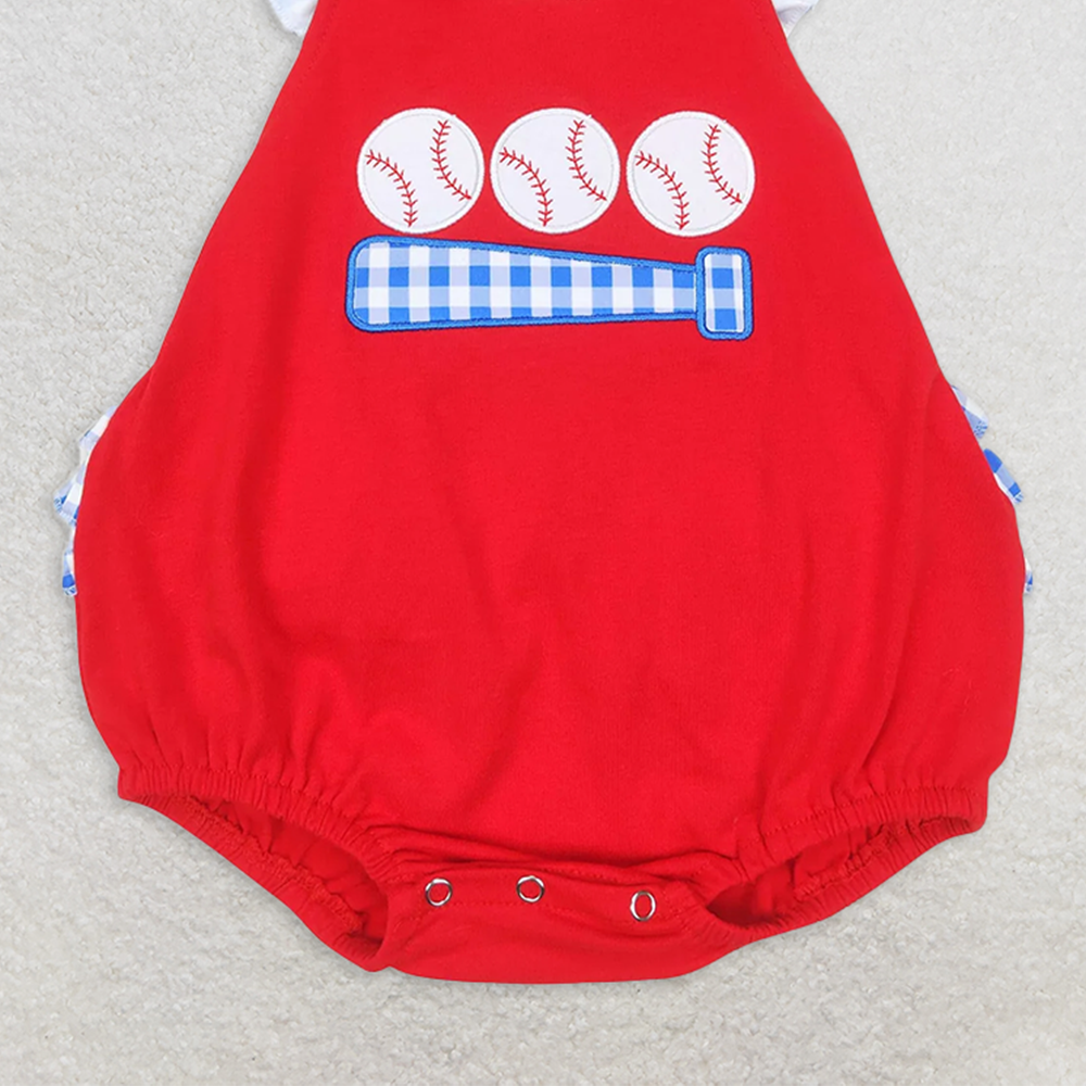 6.16 SR0686 RTS NO MOQ Baby Girls Summer Rompers Red baseball plaid ruffle baby girls romper