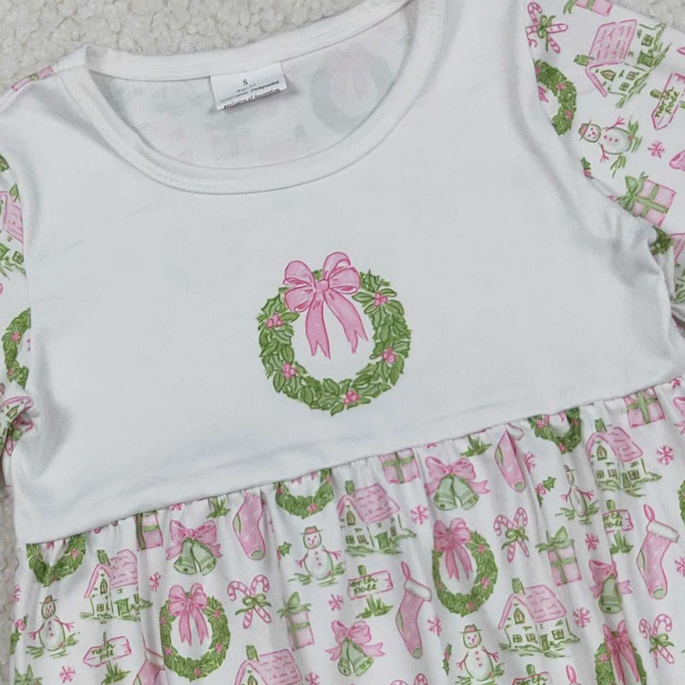 RTS NO MOQ (In stock)LR2325 Baby Girls Winter Rompers Baby Girls Long Sleeves Pink Gifts Bows Holly Plaid Ruffle Rompers