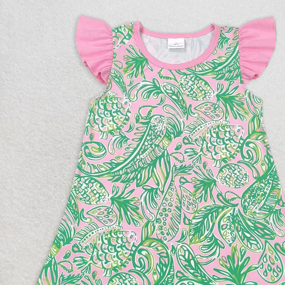 GT0561 RTS NO MOQ Baby Girls Summer Tops Baby Girls Hot Pink Gren Fish Peart Tunic Top
