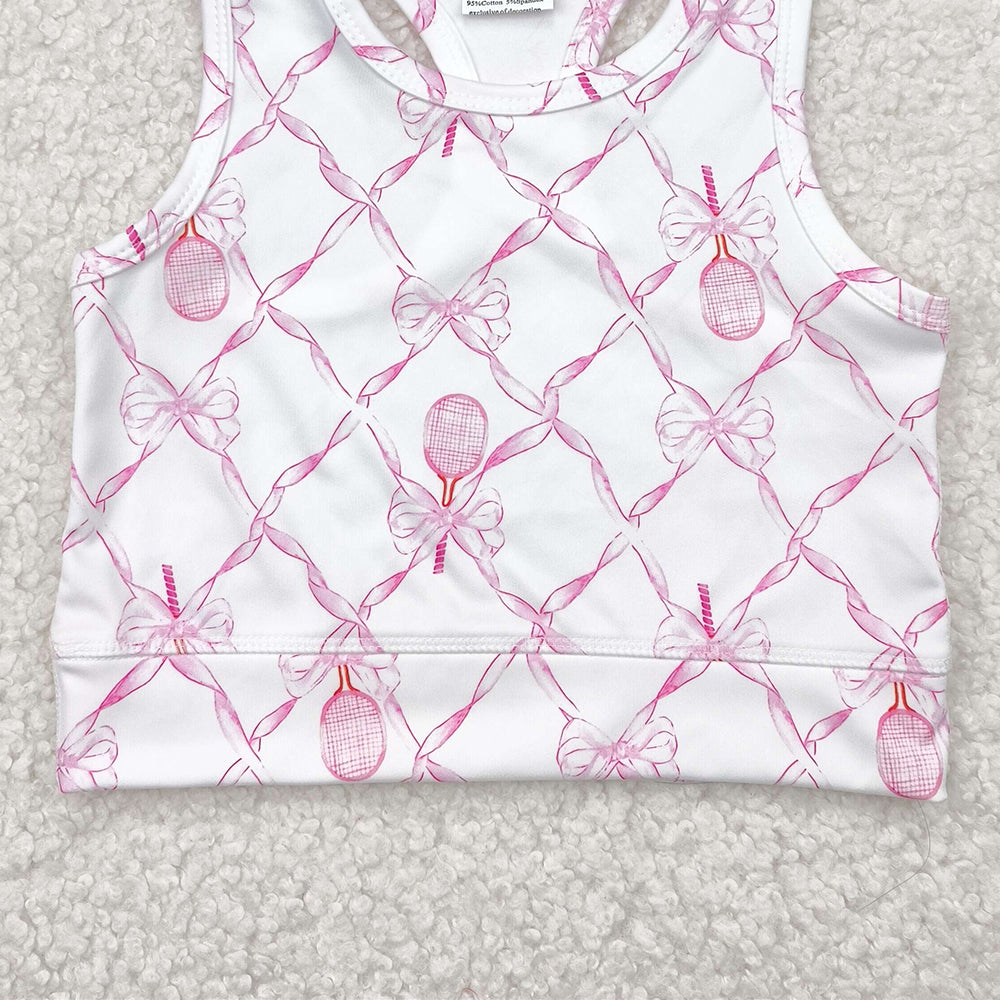 GT0883 RTS NO MOQ Baby Girls Summer Yoga Tops Baby Girls Pink Tennis Bows Yoga Vest Tops