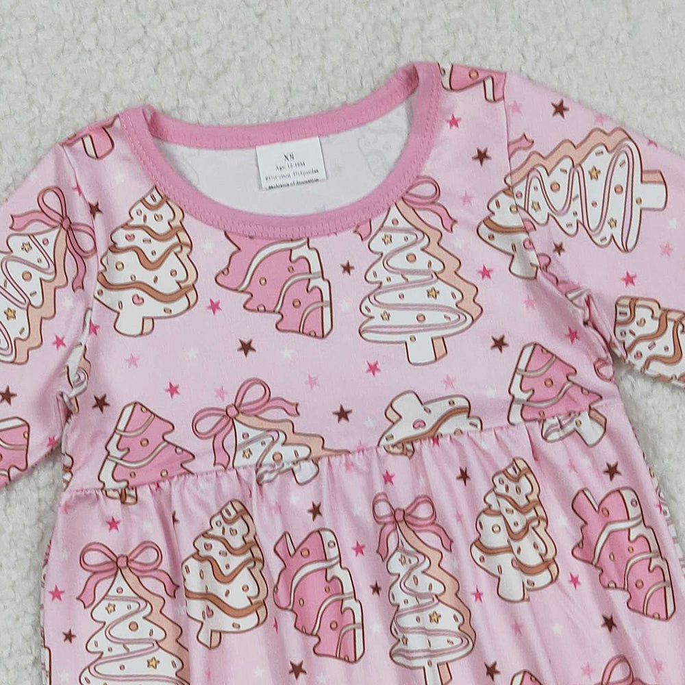 RTS NO MOQ (In stock)LR2301 Baby Girls Winter Rompers Long Sleeve Romper Pink Bow Christmas Tree Cake Design Cute Holiday Outfit for Little Ones