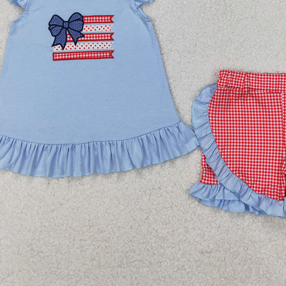 6.03 GSSO1822 New Rts No Moq 8-9 Days By Air Arrived it Flutter sleeves bow flag kids girls 4th of july outfits