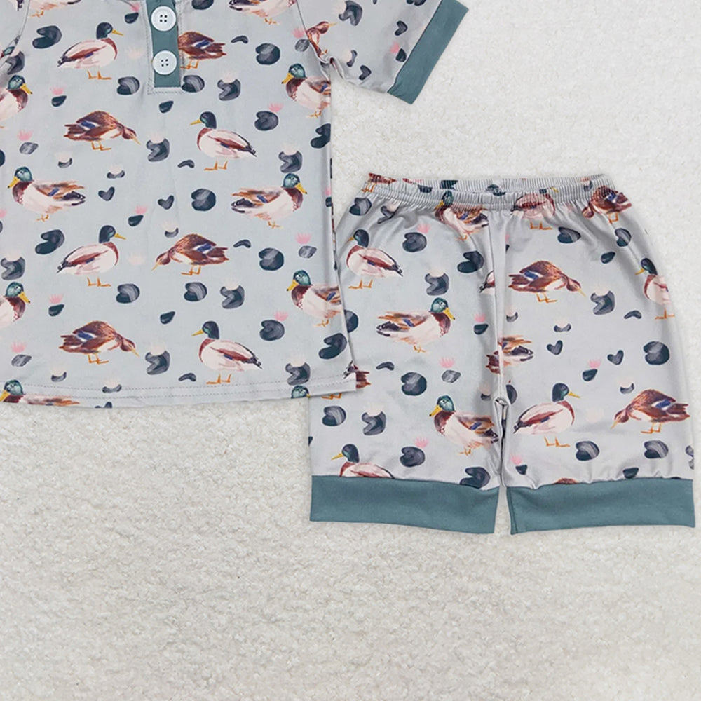 BSSO0282 RTS NO MOQ Baby Boys Summer Pajamas Outfits Baby Boys Duck Hunting Short Sleeve Tops Shorts Clothing Sets