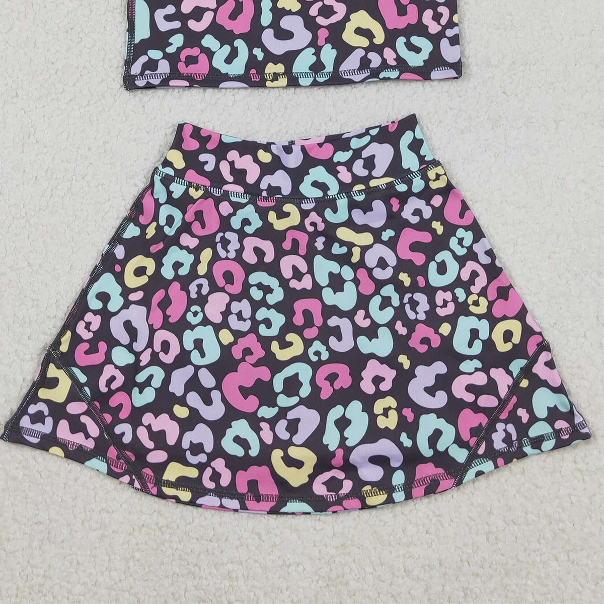 11.12 RTS NO MOQ (In stock)GSD2176 Baby Girls Colorful Leopard Vest Top Skirt Shorts Yoga Active Clothes Sets