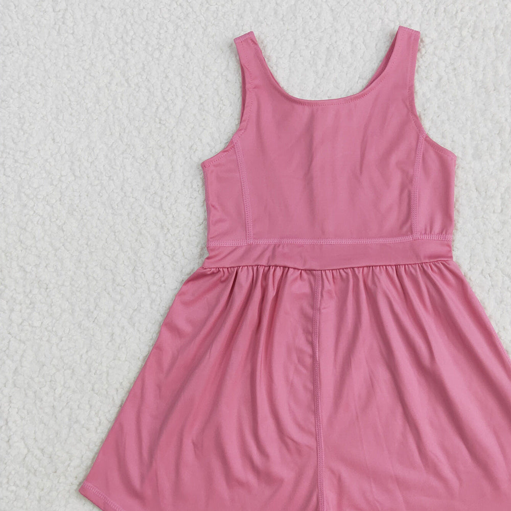 7.01 SR3024 RTS NO MOQ Baby Girls Summer JumpsuitsBaby Girls Pink Sleeveless Yoga Jumpsuits