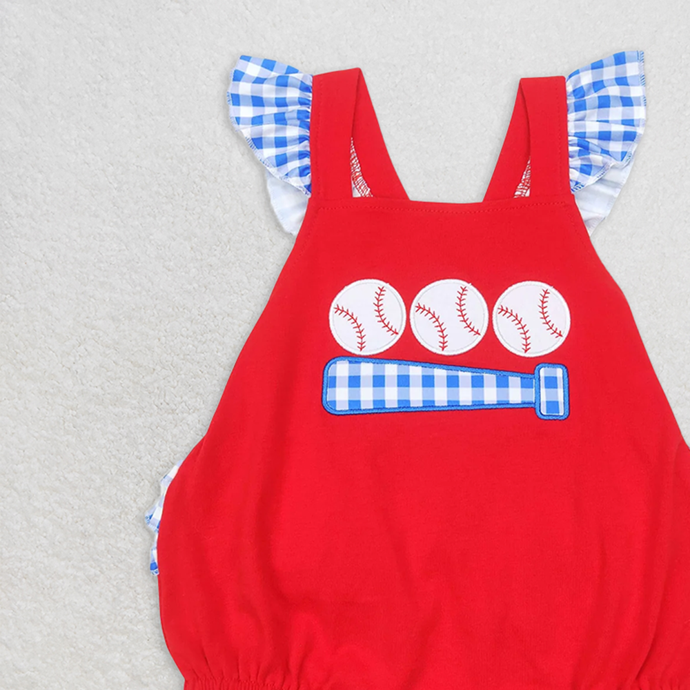6.16 SR0686 RTS NO MOQ Baby Girls Summer Rompers Red baseball plaid ruffle baby girls romper