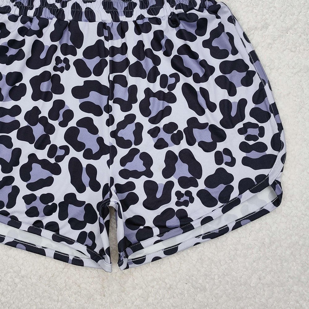 4.24 SS0385 RTS NO MOQ Black leopard elastic waist adult women summer shorts
