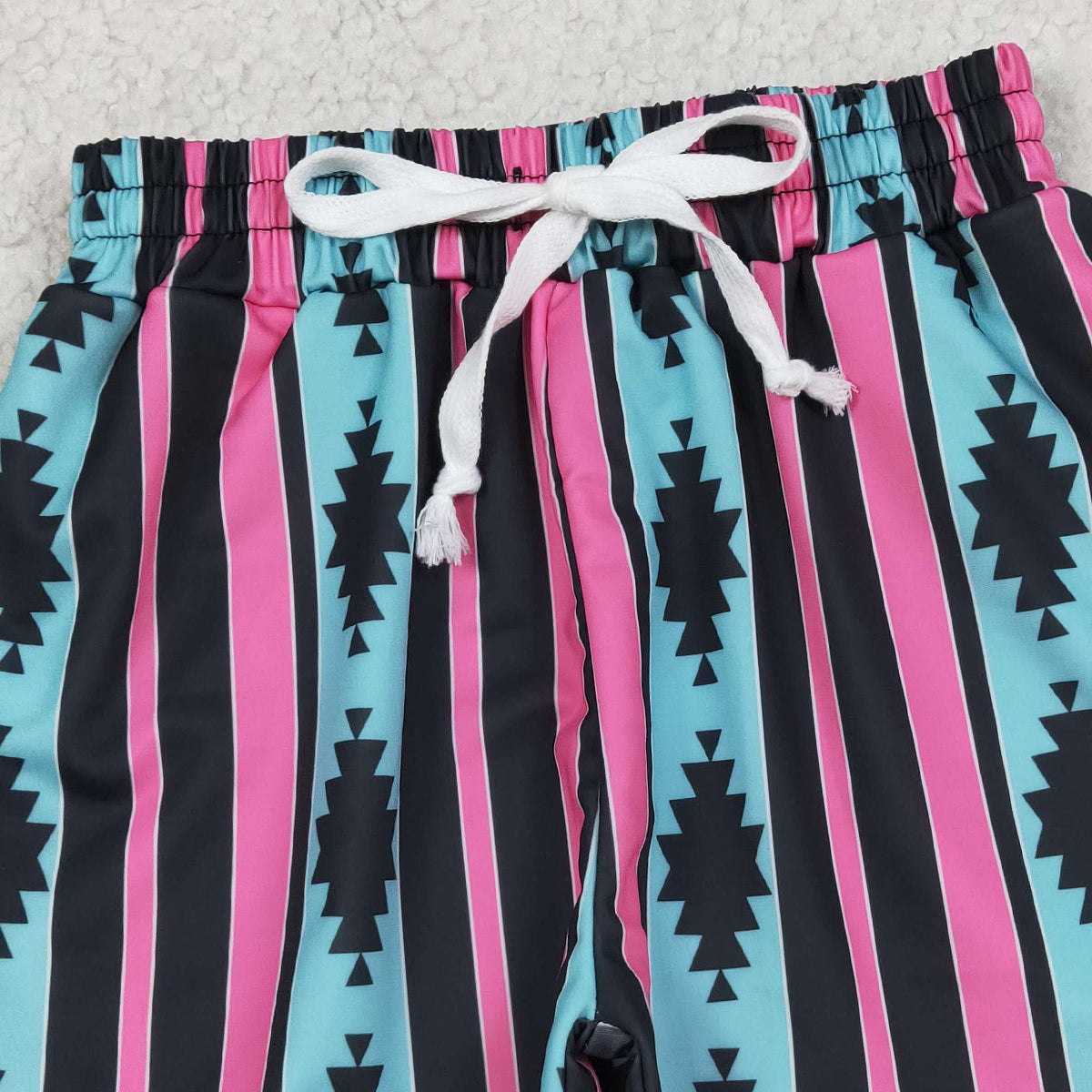 4.9 S0548 RTS NO MOQ (In stock )Light blue aztec stripe western kids boys swim trunks