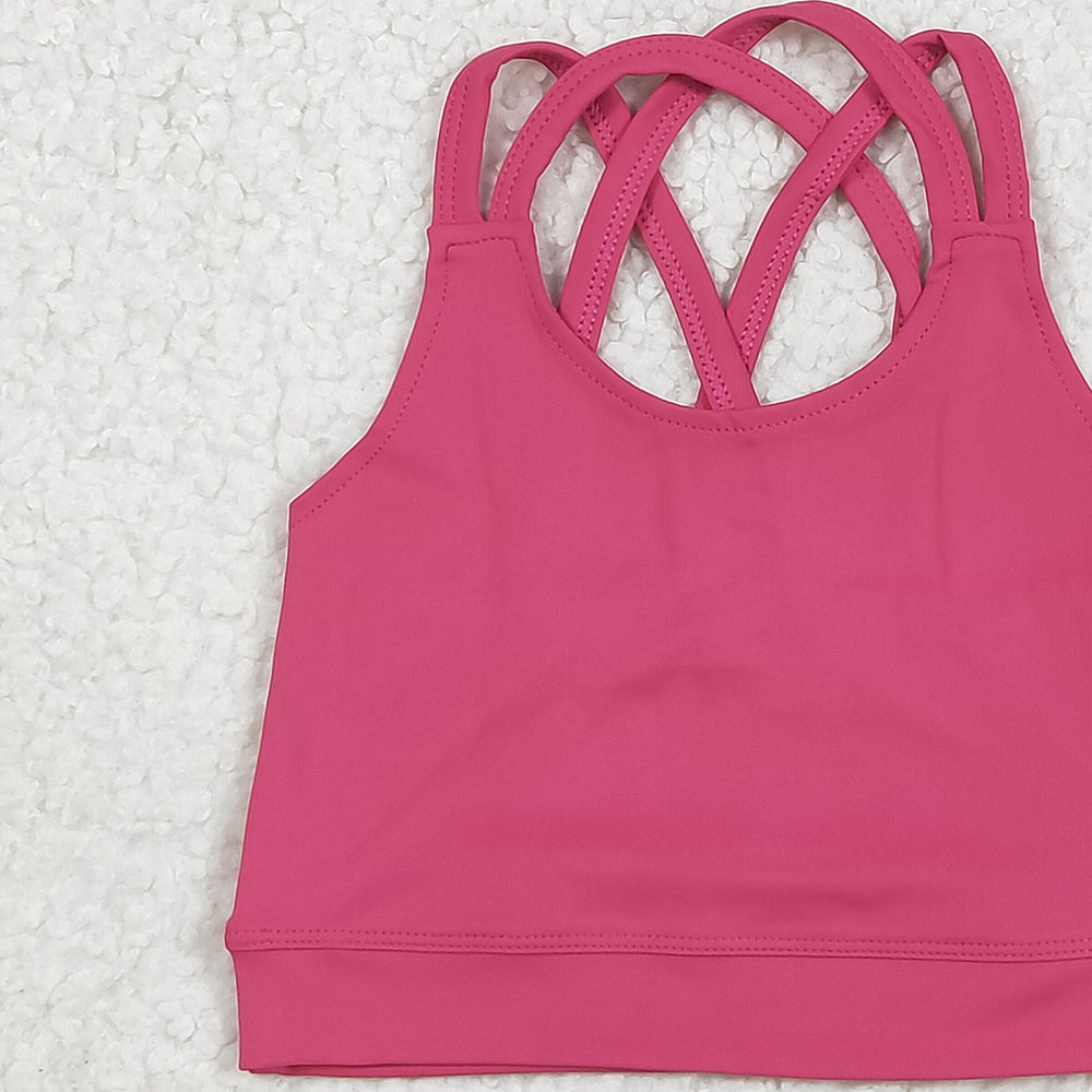 7.05 GT1010RTS NO MOQ Baby Girls Summer Yoga Tops Baby Girls Hot Pink Strap Yoga Vest Top