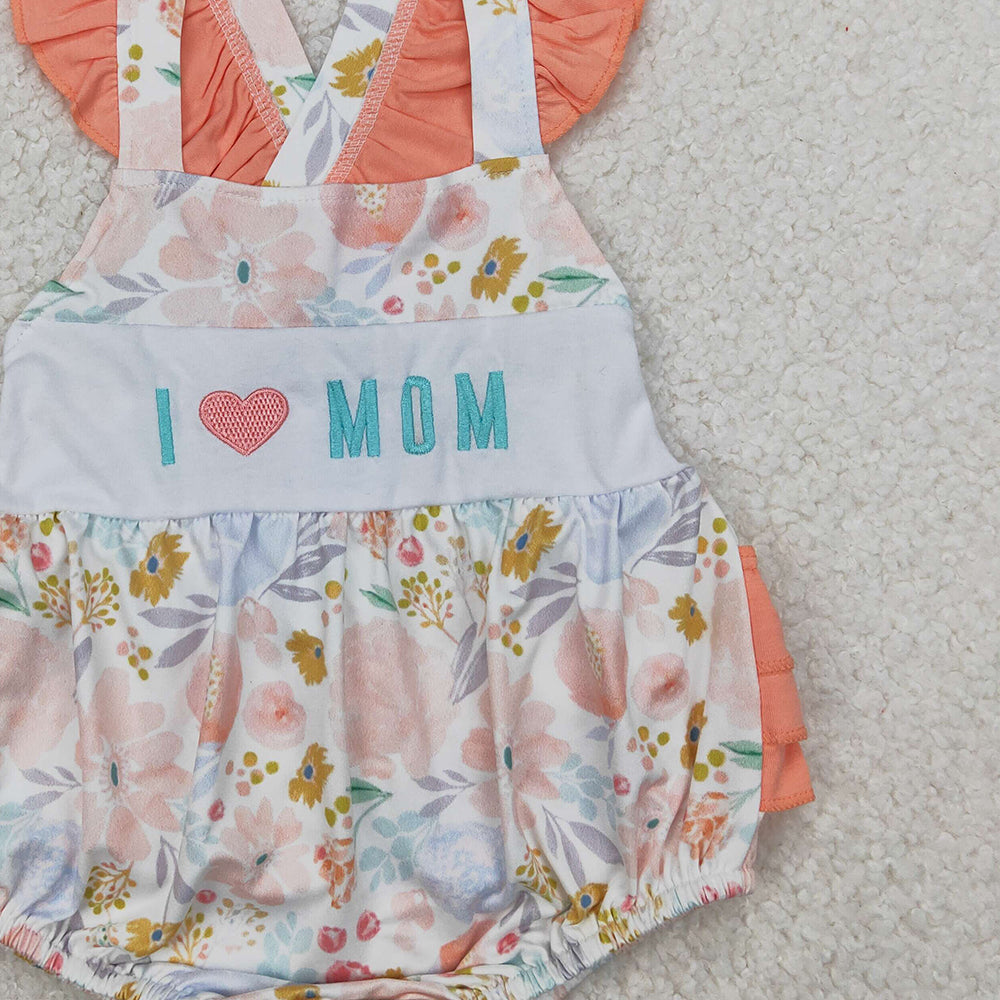 4.07 SR2948 RTS NO MOQ Baby Girls Summer Rompers I love Mom floral ruffle baby girls summer romper