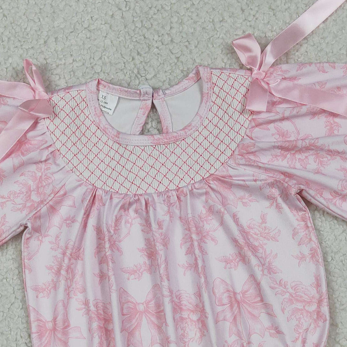 4.1 RTS NO MOQ (In stock)LR2932 Long sleeves pink smocked bow floral baby girls romper