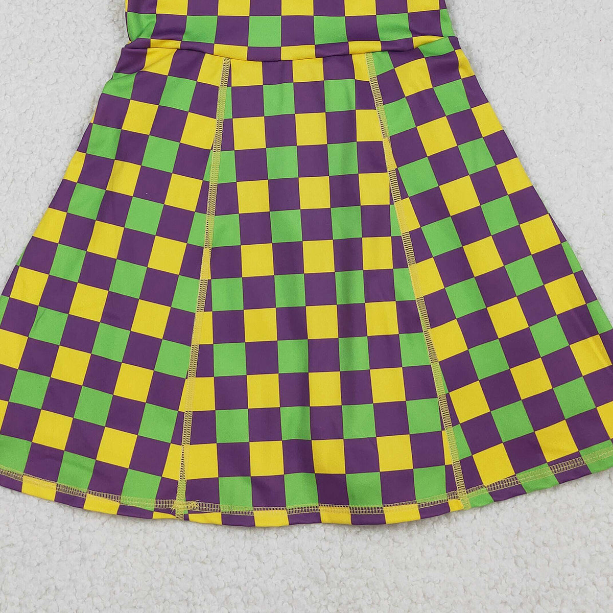 12.12 RTS NO MOQ (In stock)GSD2946 Baby Girls Mardigras Checked Yoga Active Shorts Knee Length Dresses