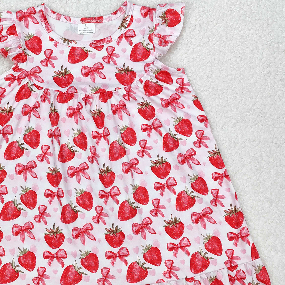 GSD1811Baby Girls Dress with Flutter Sleeves And Strawberry Bow Cute And Fashionable Kids Clothing for Girls