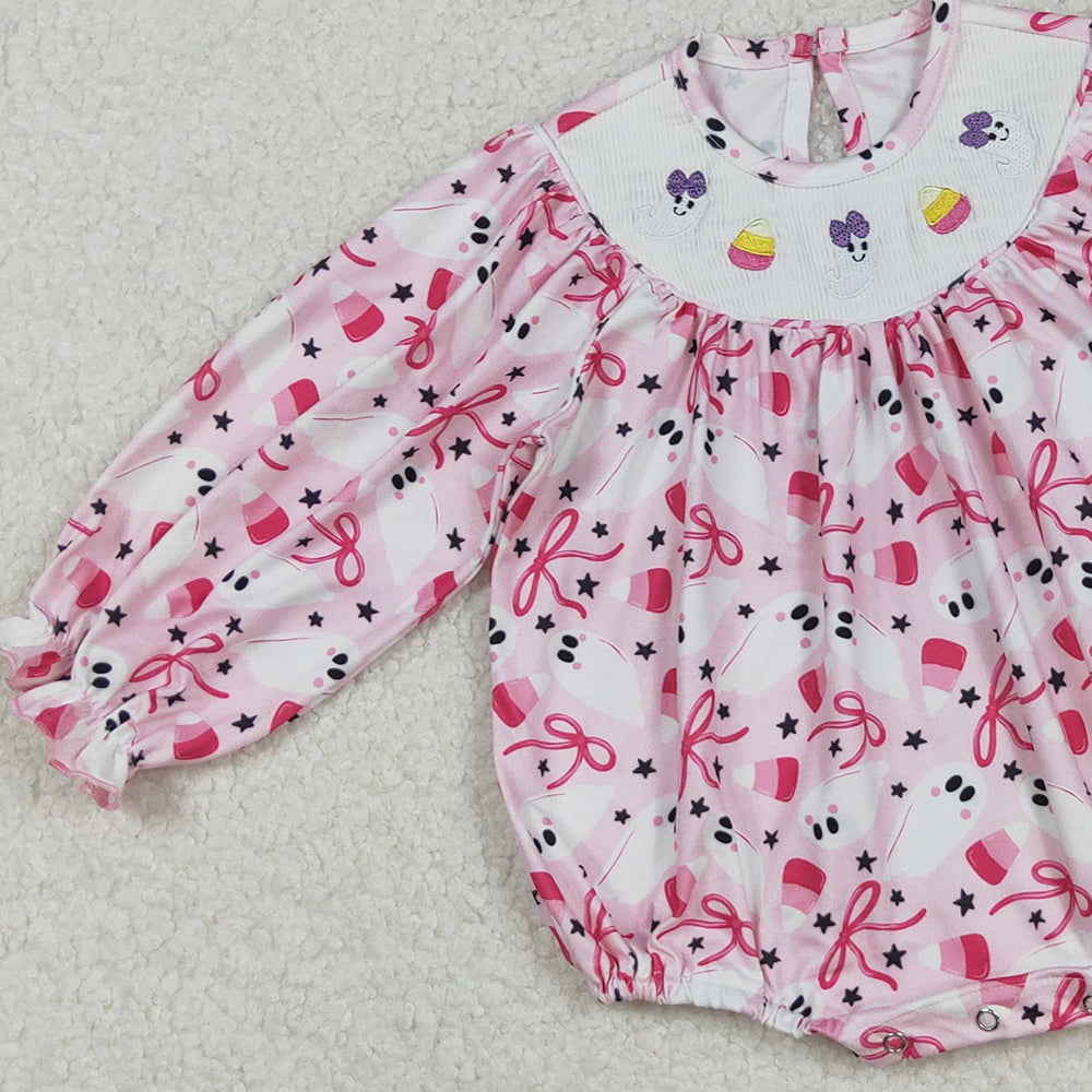 RTS NO MOQ (In stock)LR2216 Baby Girls Winter Rompers Pink Flowers Smocked Rompers Thanksgiving Turkey Outfit Cute Baby Girl Clothing Holiday Rompers