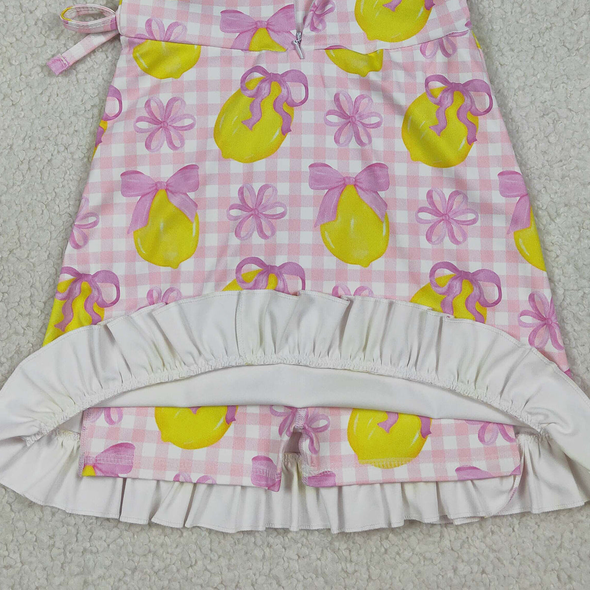 3.31 RTS NO MOQ (In stock GSD3683 Sleeveless pink plaid bow lemon girls summer athletic dress