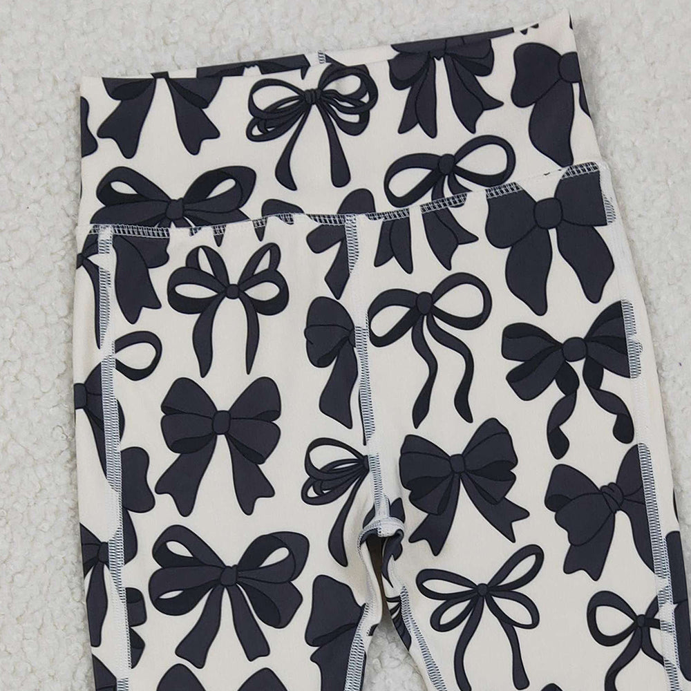 RTS NO MOQ (In stock)P0775 Baby Girls Pants Black Bows Bell Bottom Yoga Pants