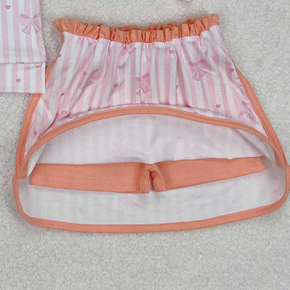 GLD1004Kids Girls Pink Stripe Pullover Skirt Clothing Set Comfortable Soft Polyester Outfit for Children