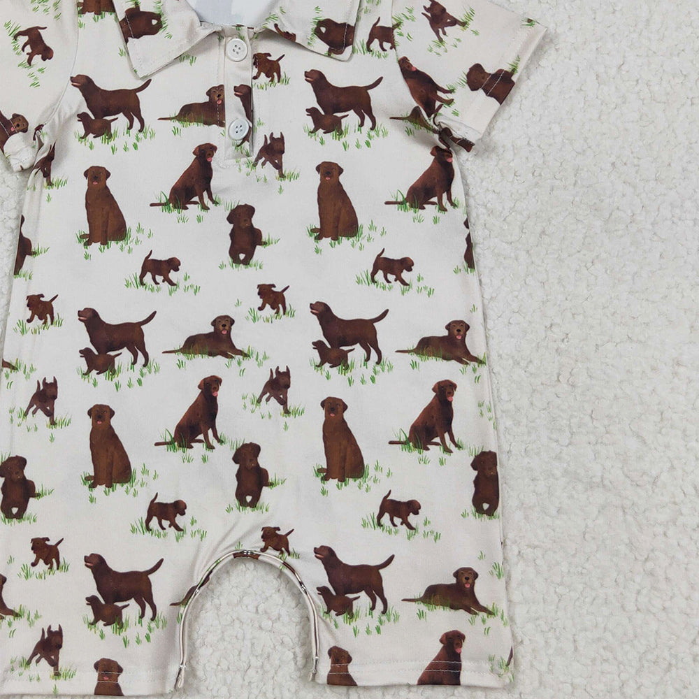 RTS NO MOQ (In stock)SR3174 Baby Boys Summer Rompers Baby Boys Short Sleeves Button Dogs Plaid Shorts Rompers