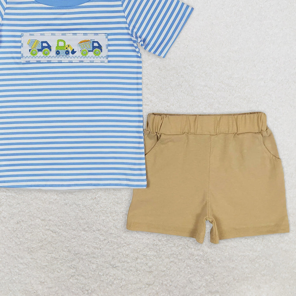 BSSO0572 RTS NO MOQ Baby Boys Summer Boys Outfits Baby Boys Constructions Shorts Sleeve Tee Summer Shorts Clothes Sets