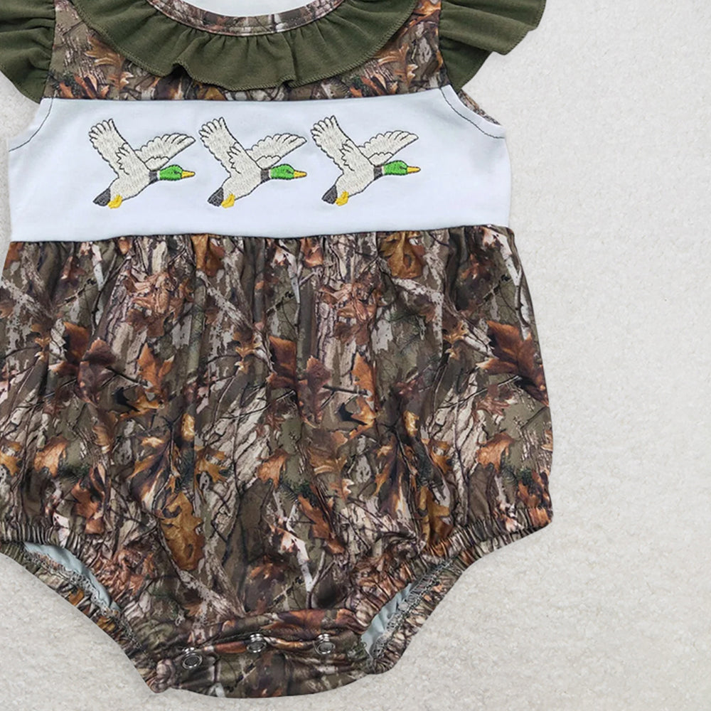SR0358 RTS NO MOQ Baby Girls Summer Rompers Baby Girls Camo Duck Rompersv