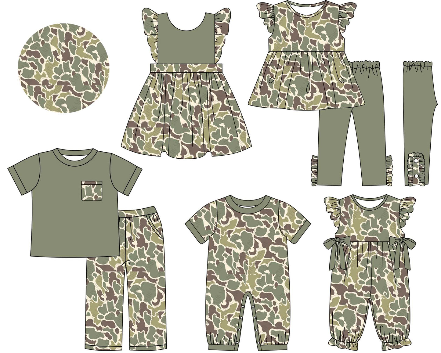 Baby Girls Green Camouflage Bow Mixed Outfit