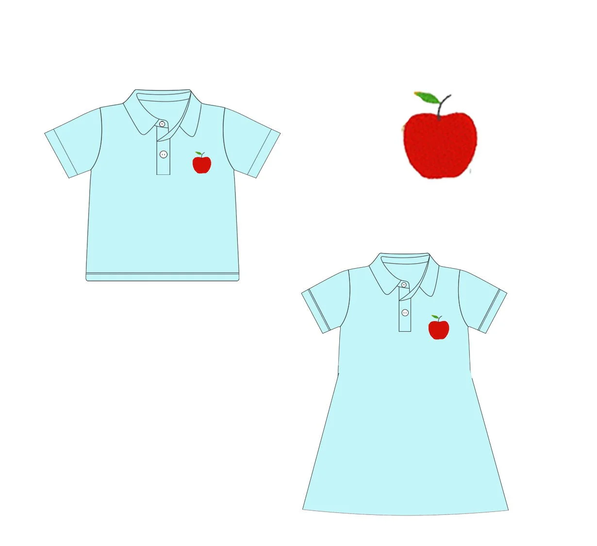 Baby Girls Blue Back To School Apple Knee Length Dresses