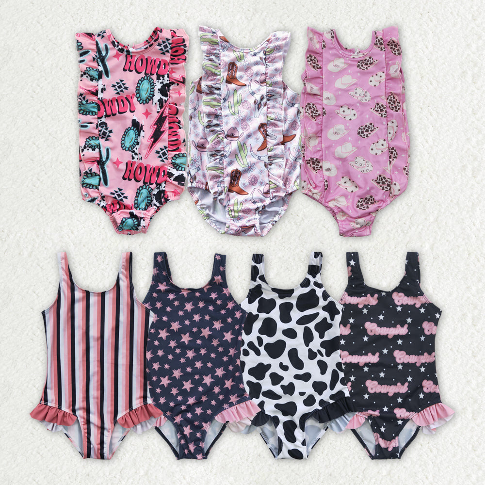 Baby Girls Star Print One-Piece Swimsuit Lined Summer Swimwear for Kids