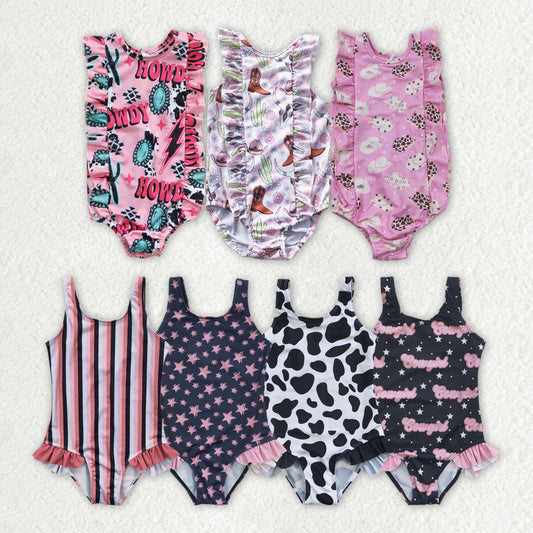 Baby Girls Star Print One-Piece Swimsuit Lined Summer Swimwear for Kids