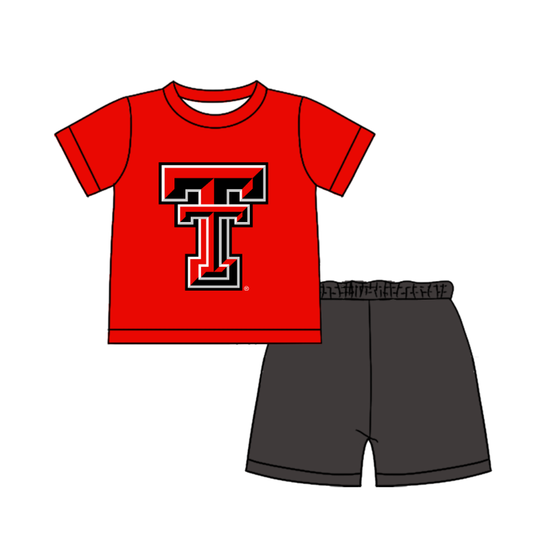 CUSTOM MOQ 5 Cute Comfortable Clothing For Boys Baby Boys Summer Red T Top Shorts Clothes Sets
