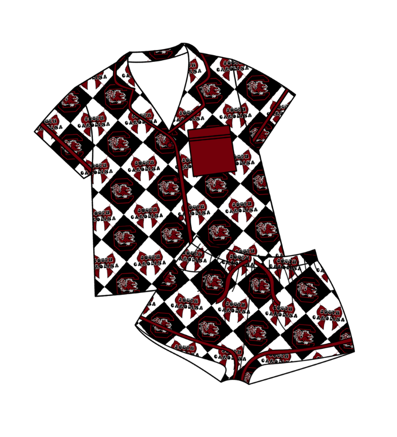 CUSTOM MOQ 5 Baby Girl Clothes Black Bow Plaid Top Bottom Shorts Pajamas Team Clothes Sets