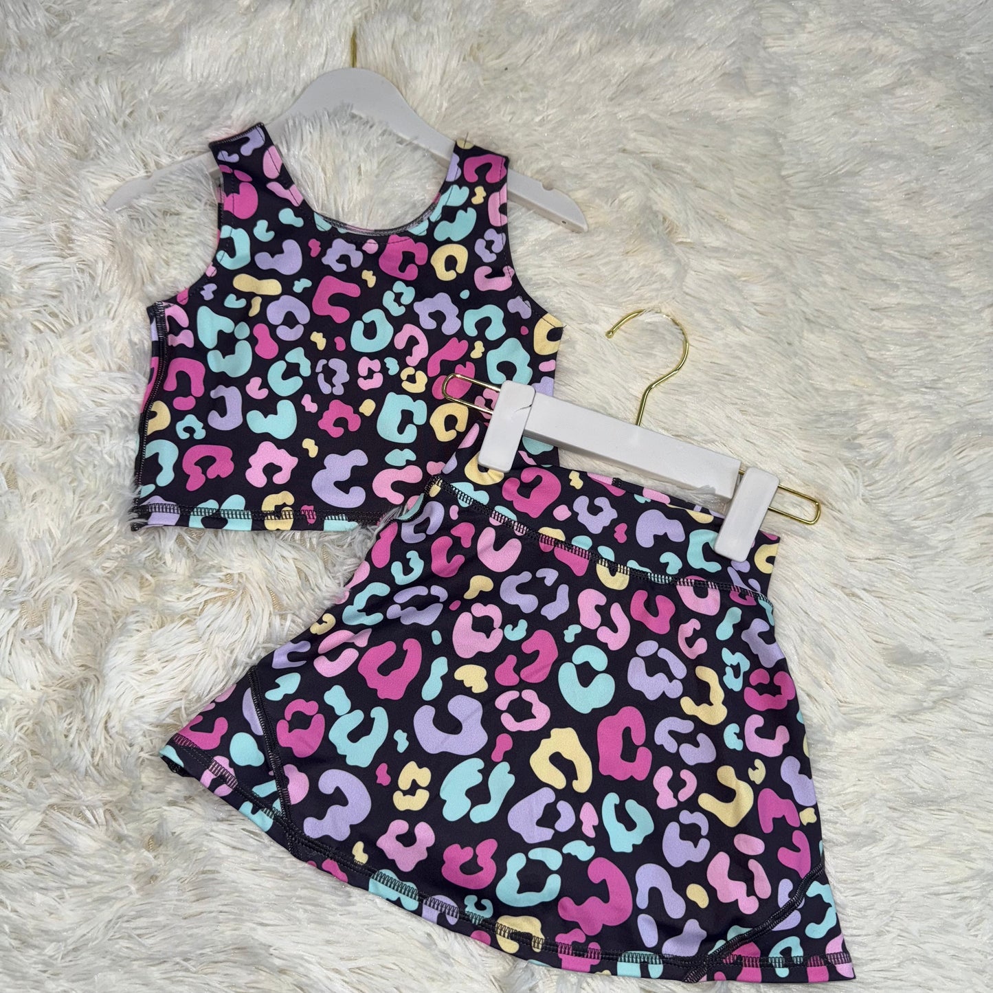 11.20 RST GSD2176 Baby Girls Colorful Leopard Vest Top Skirt Shorts Yoga Active Clothes Sets