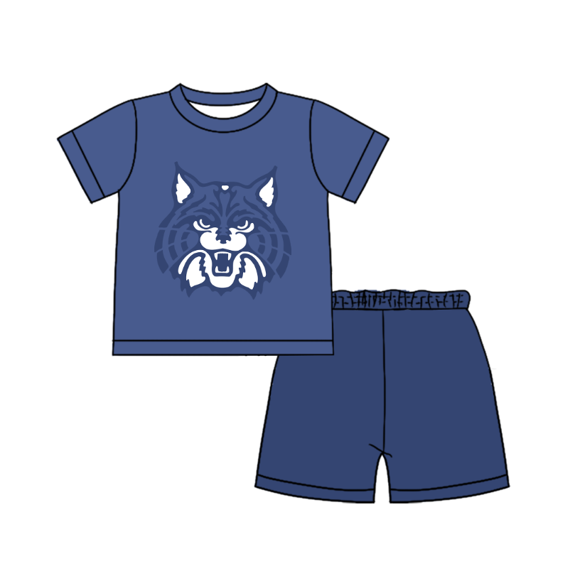 CUSTOM MOQ 5 Cute Comfortable Clothing For Boys Baby Boys Summer Blue Cat Top Shorts Clothes Sets