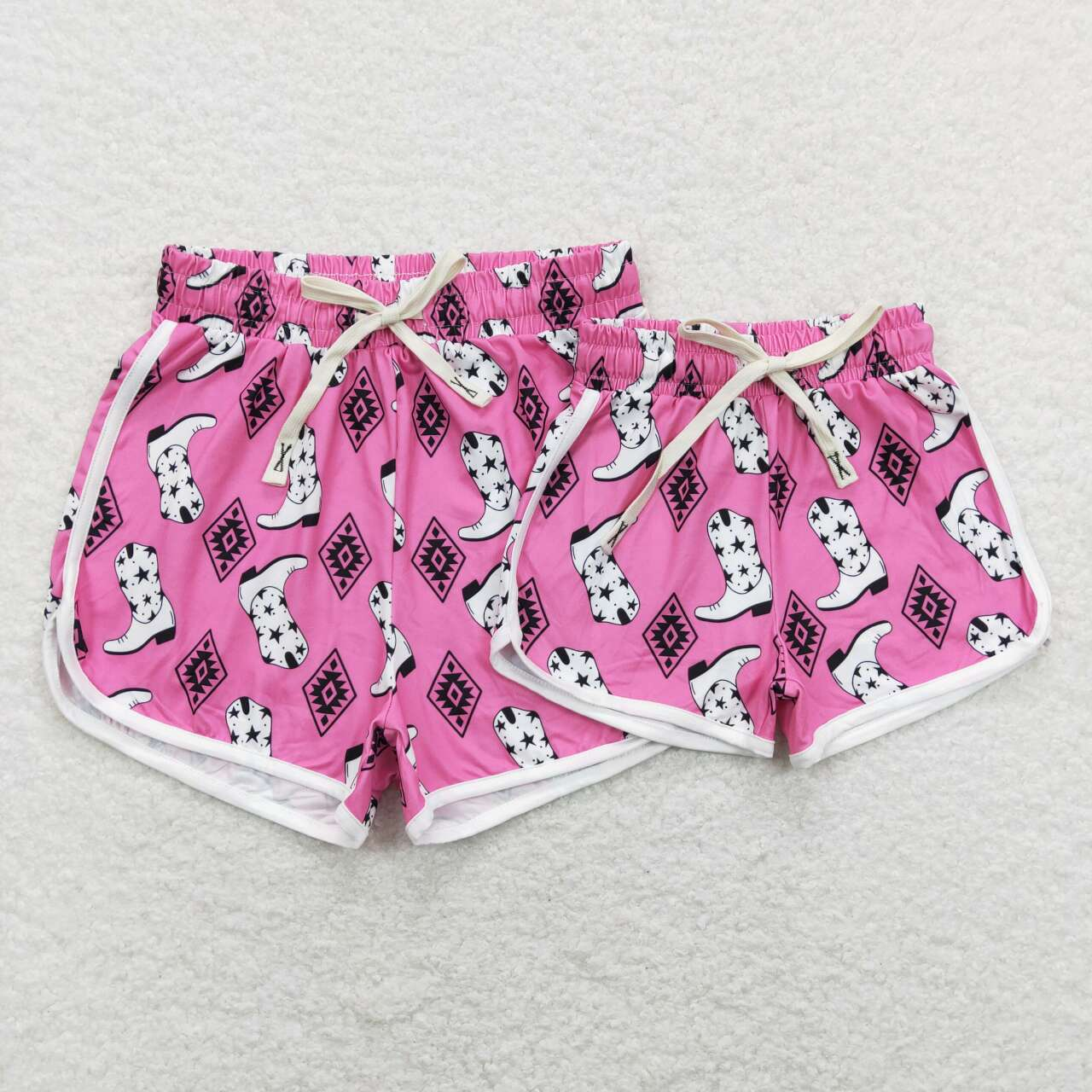 Adults women and Baby Girls Five-pointed star white boots pink yoga shorts