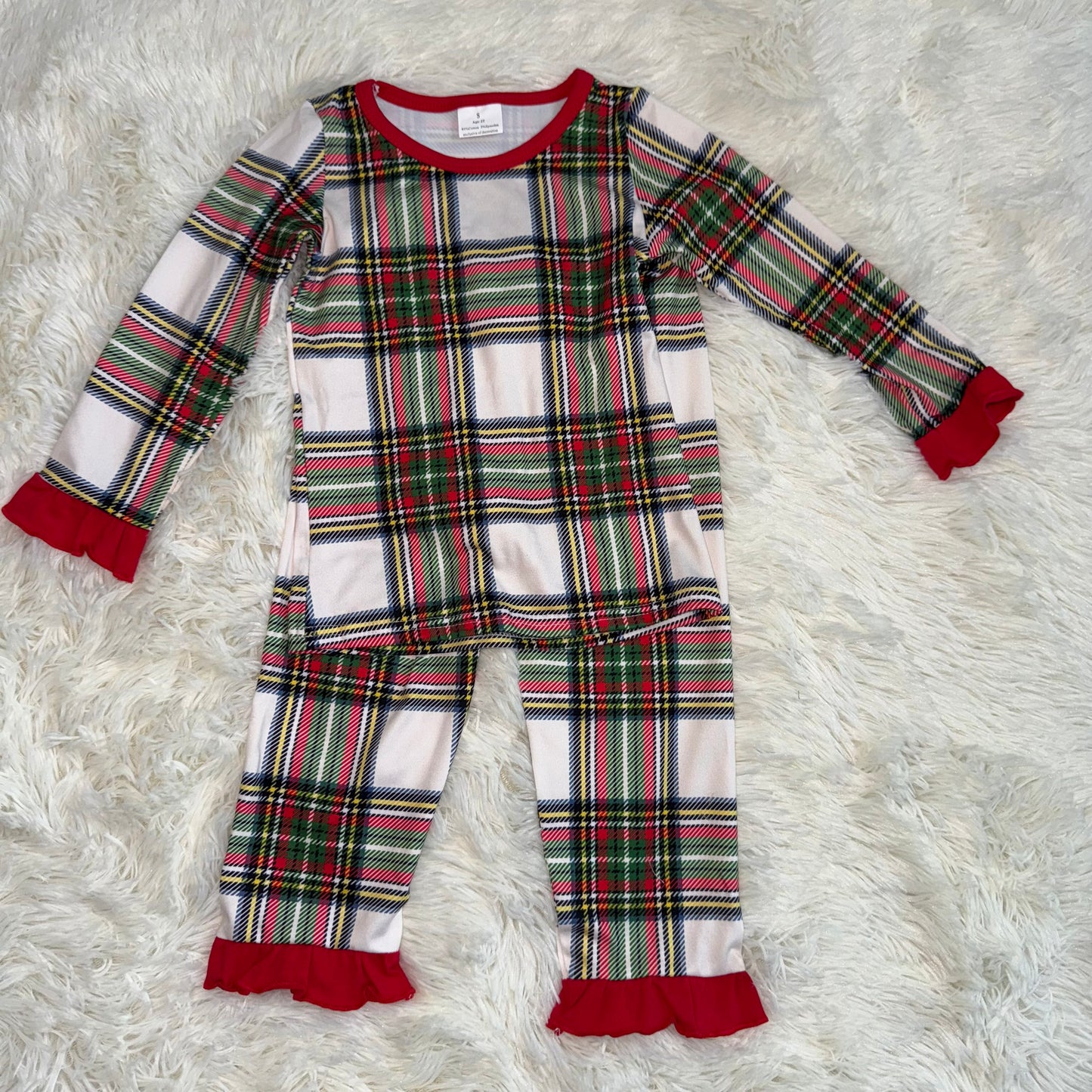 11.14 RST GLP2829 Baby Girls Green Red Checked Top Ruffle Pants Christmas Pajamas Sets