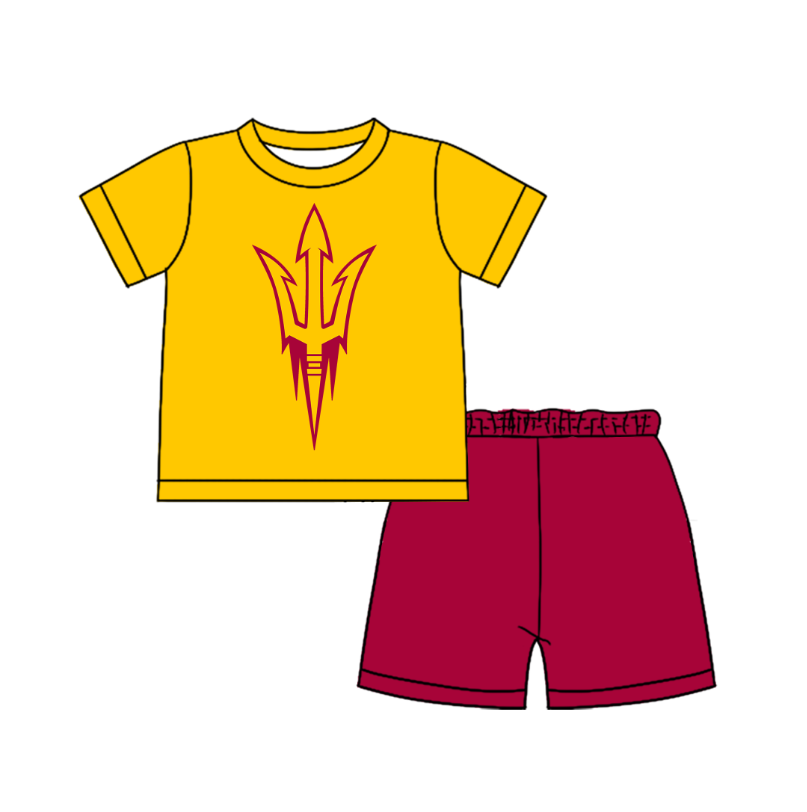 CUSTOM MOQ 5 Cute Comfortable Clothing For Boys Baby Boys Summer Yellow Red Top Shorts Clothes Sets