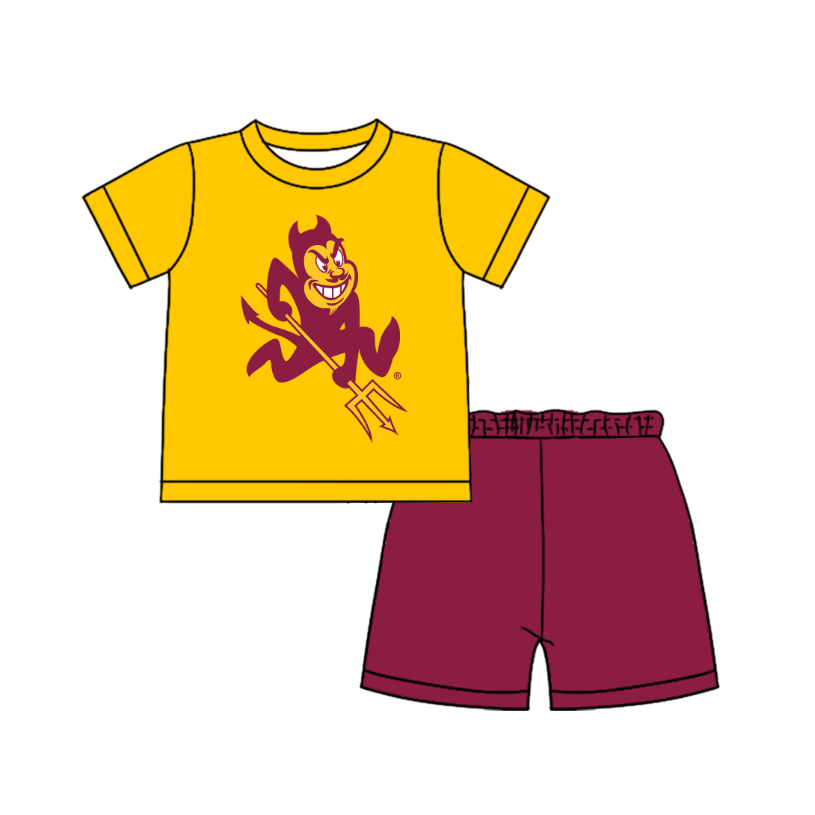 CUSTOM MOQ 5 Cute Comfortable Clothing For Boys Baby Boys Summer Yellow Top Shorts Clothes Sets