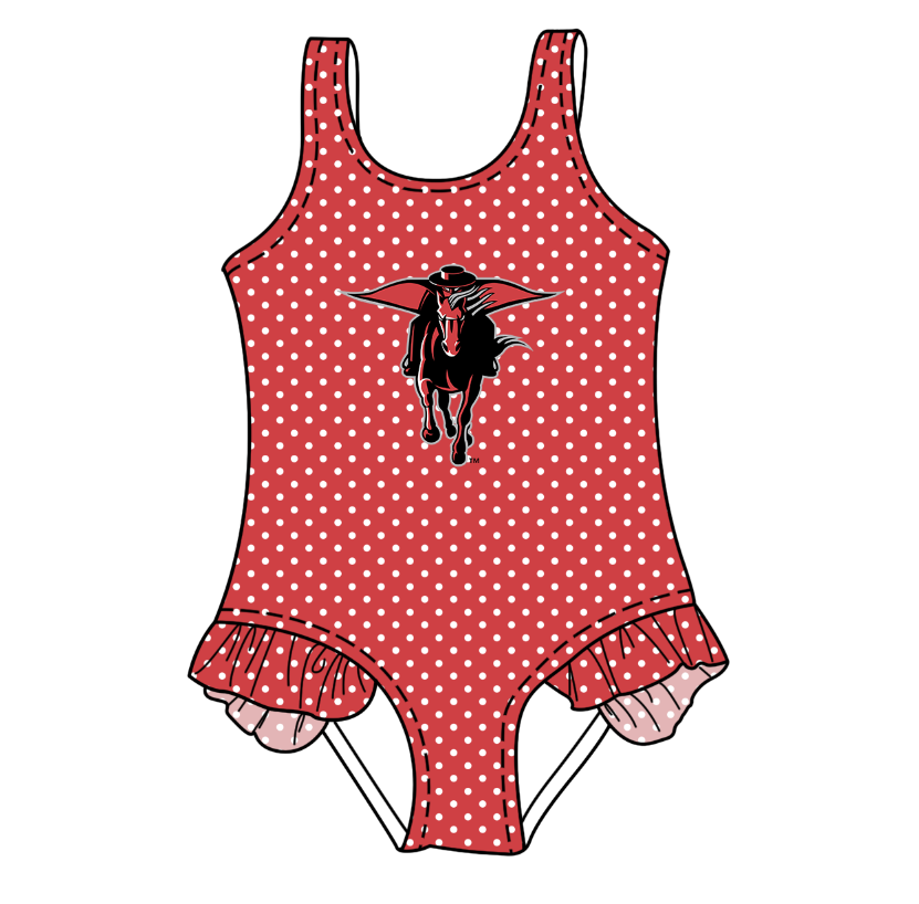 CUSTOM MOQ 5 Cute Comfortable Clothing For Kids Baby Girls Red Cow Polka Dots Ruffle Team One Piece Swimsuits