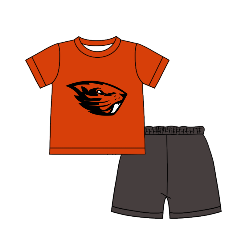 CUSTOM MOQ 5 Cute Comfortable Clothing For Boys Baby Boys Summer Orange Top Shorts Clothes Sets