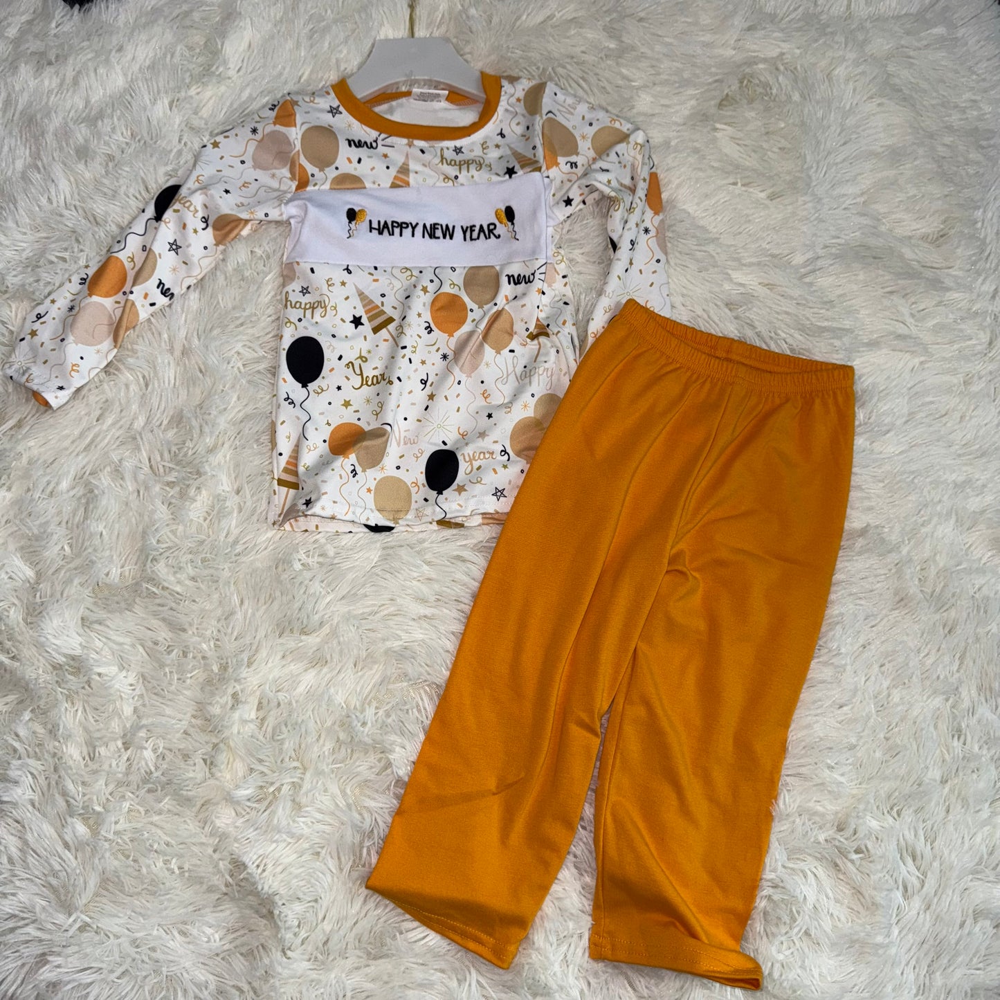 11.10 RST BLP1299 Embroidery Happy New Year Baby Boys Balloons Top Pants Clothes Sets