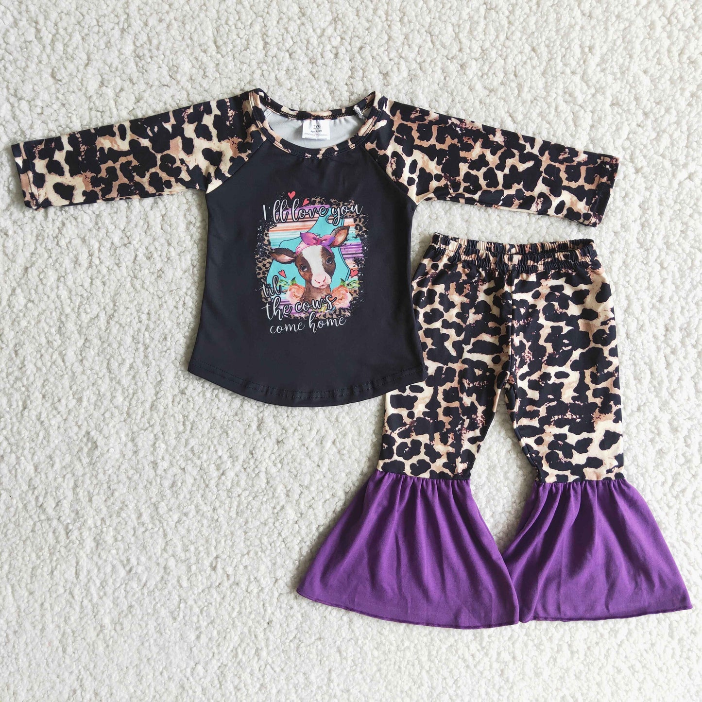9.16 6 A1-14 Baby Girls Winter Outfits Purple heifer leopard set