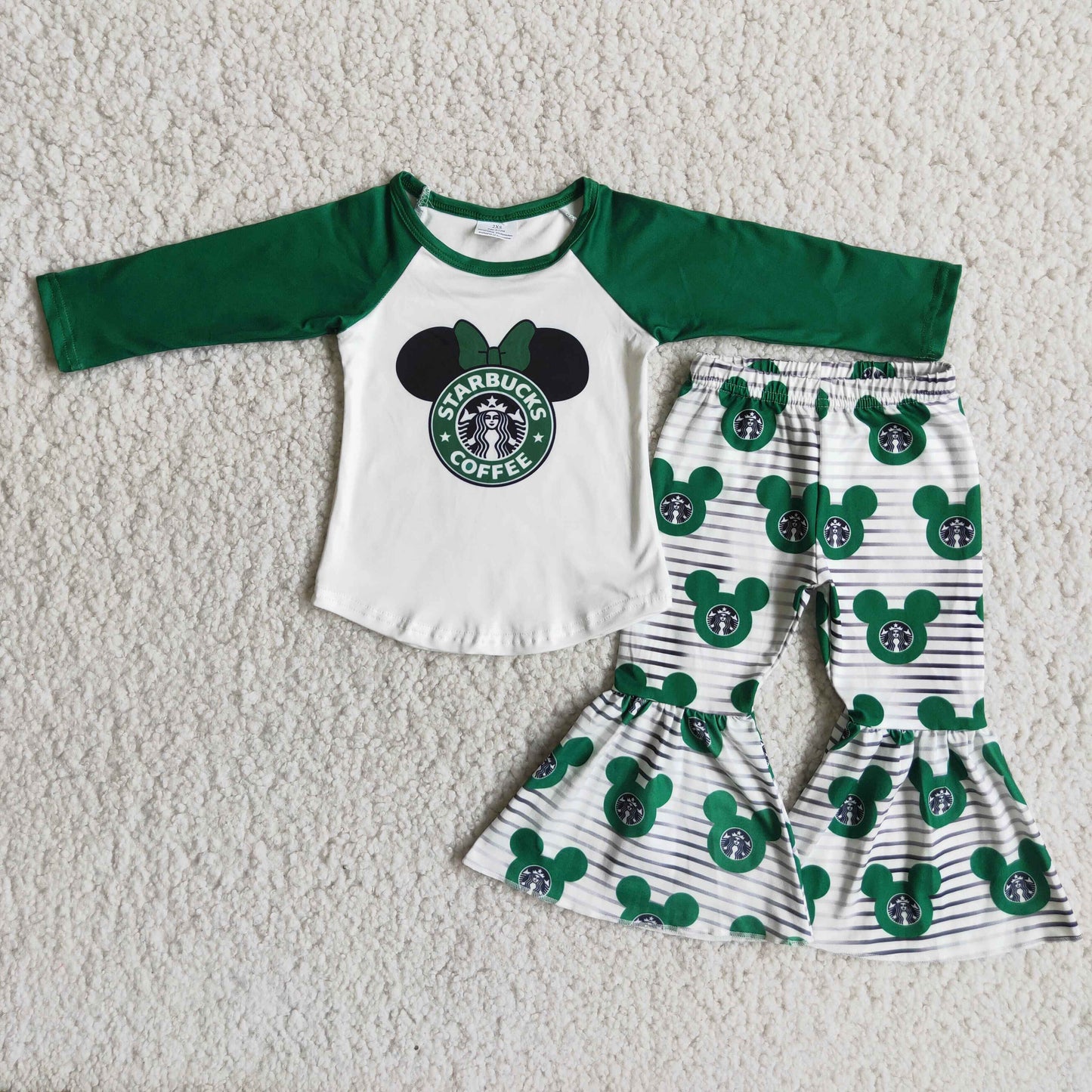 9.16 6 A1-29 Baby Girls Winter Outfits Green Coffee bell set-promotion