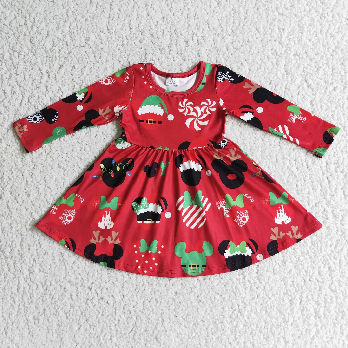 10.18 6 A11-4 Baby Girls Winter Dresses girls Cartoon Christmas red dresses