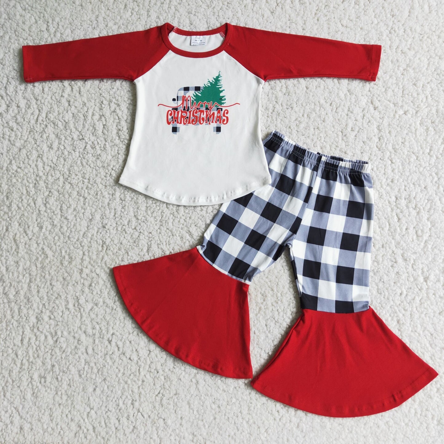 9.18 6 A12-15 Baby Girls Winter Outfits Merry christmas plaid truck pants