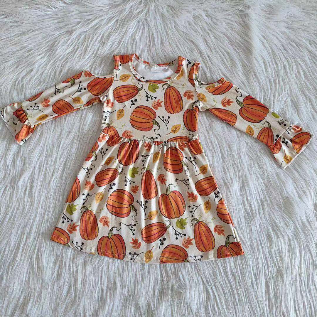 9.17 6 A12-2 Baby Girls Winter Outfits Pumpkin off shoulder dresses