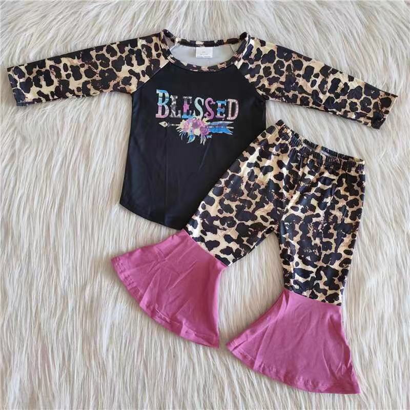 9.18 6 A14-12 Baby Girls Winter Outfits Blessed leopard pants little girls clothing