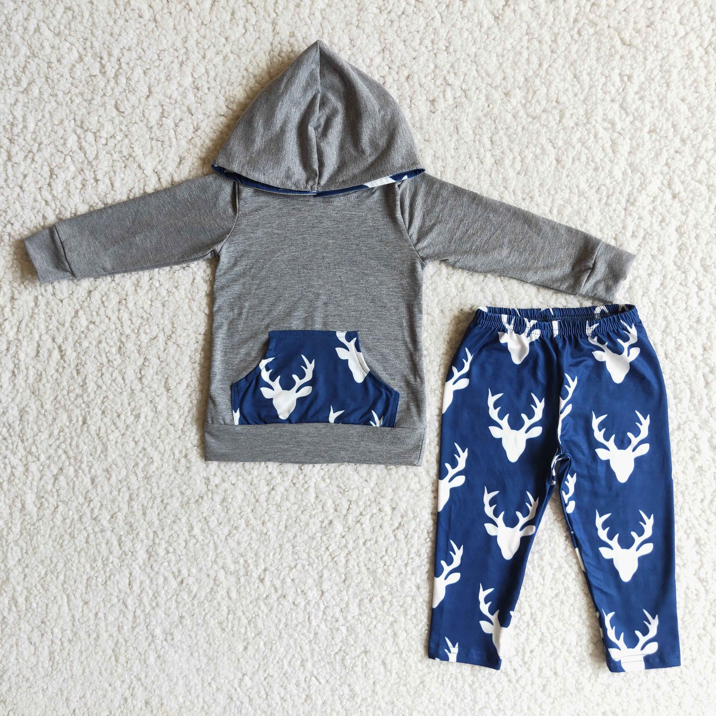 9.18 6 A15-11 Baby Boys Winter Outfits Grey cotton hoodies deer leggings set