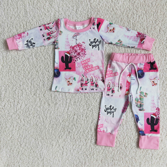 10.11 6 A17-4 RTS No Moq Clearance Baby Girls Winter Outfits Baby Girls Christmas Pink pajamas