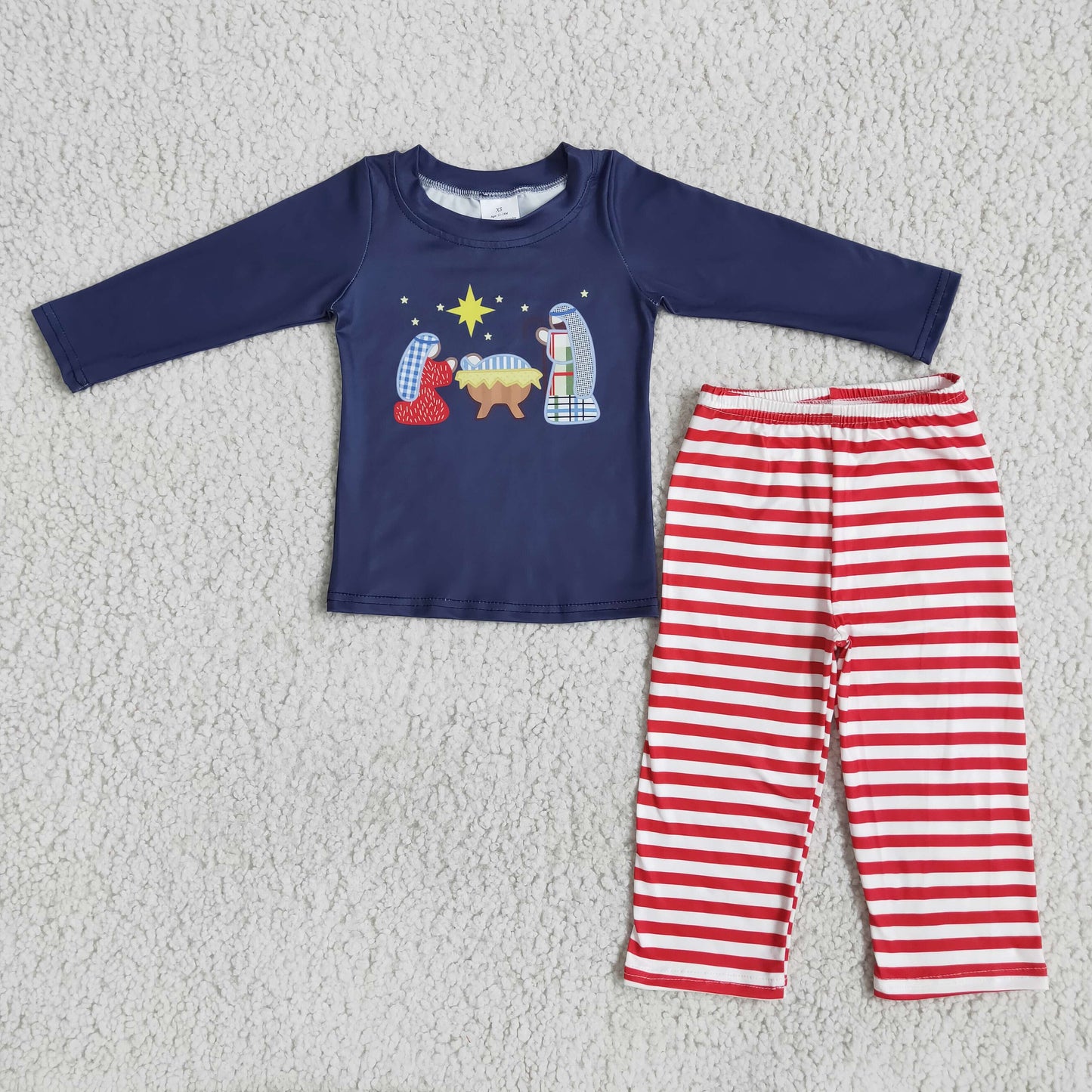 11.1 6 A20-17 RTS No Moq Clearance Baby Boys Winter Outfits Boys Christmas nativity navy pants sets