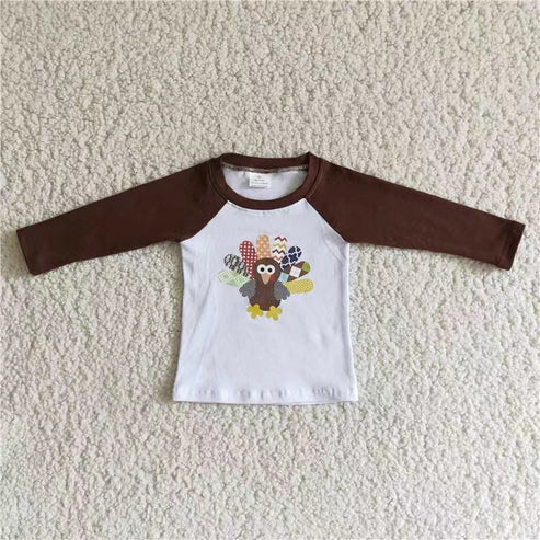 9.26 RTS Sibling Baby Boys Girls Turkey Checked Stripe Thanksgiving Tee Shirts Top
